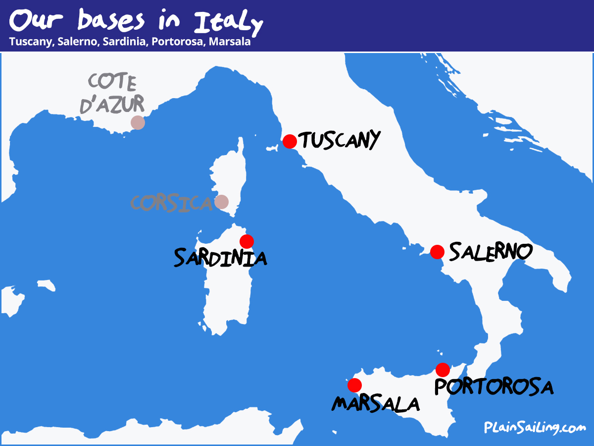 Our Yacht Charter base in Italy - Tuscany, Salerno, Portorosa, Marsala, Sardinia. Our Yacht Charter base in Italy - Tuscany, Salerno, Portorosa, Marsala, Sardinia